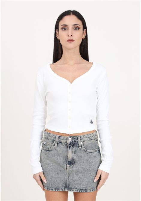 White women's cardigan in ribbed stretch jersey CALVIN KLEIN JEANS | J20J222570YAFYAF